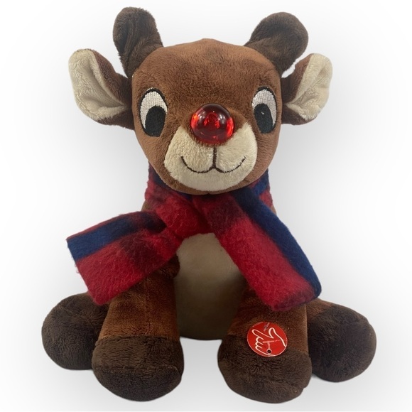 Rudolph the Red-Nosed Reindeer Stuffed Plush by DanDee Musical Nose Lights Up - Picture 1 of 11